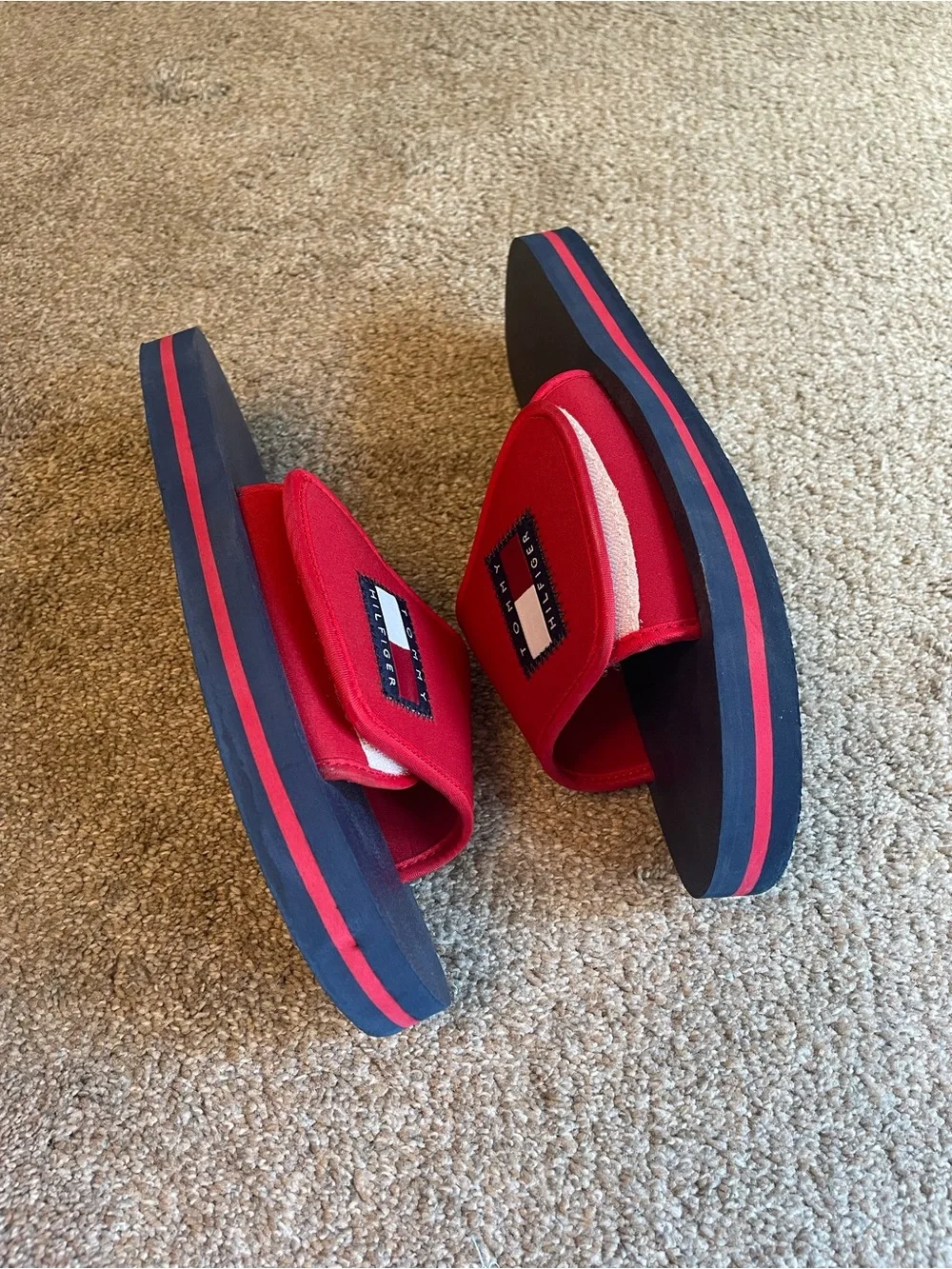Men's Tommy Hilfiger Red, White, Navy adjustable Slides size 11